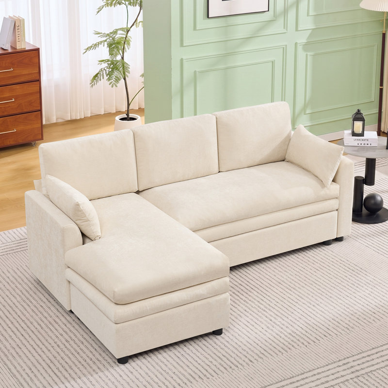  Modular Sectional Sofa with Chaise Lounge, Comfy Deep Dual-Layer Cushion Couch, 4 Seater Left Chaise Couch, Beige