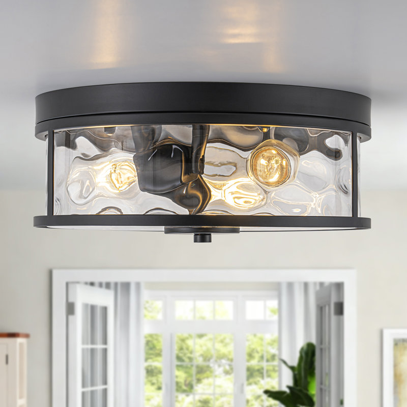 Plafonnier encastré 3 lumières en verre martelé transparent