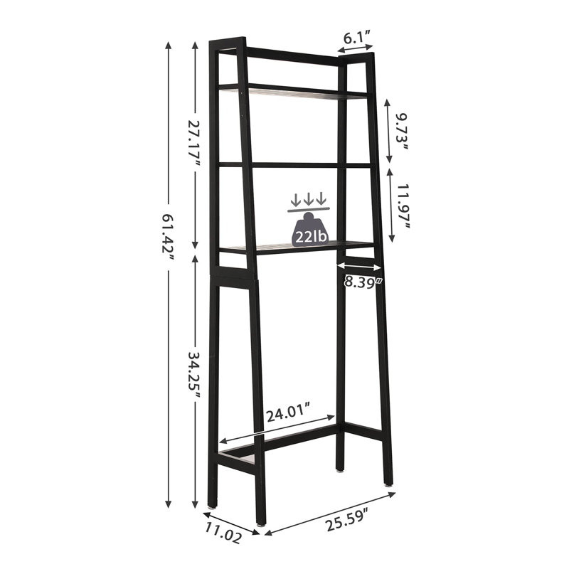 3 -Tier Toilet Storage Rack Over-The-Toilet Bathroom Shelf 100% Pine Wood, Black