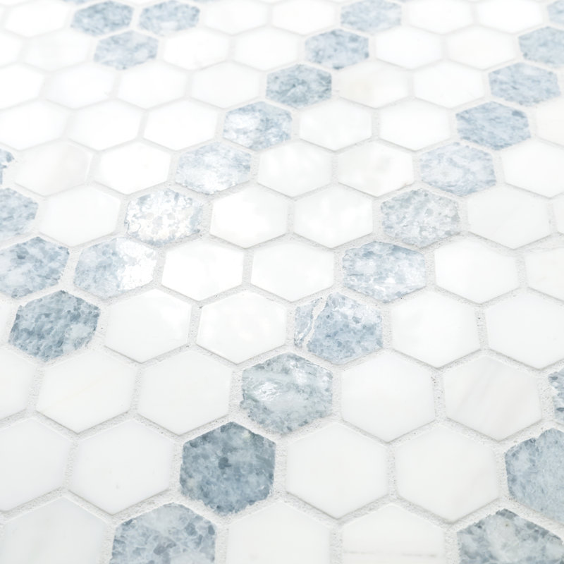 11 in. x 13 in. Polished Marble Mosaic Floor and Wall Tile, Loredana