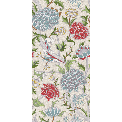 Vintage Floral Botanical Vine Wallpaper in Red Teal and Cream