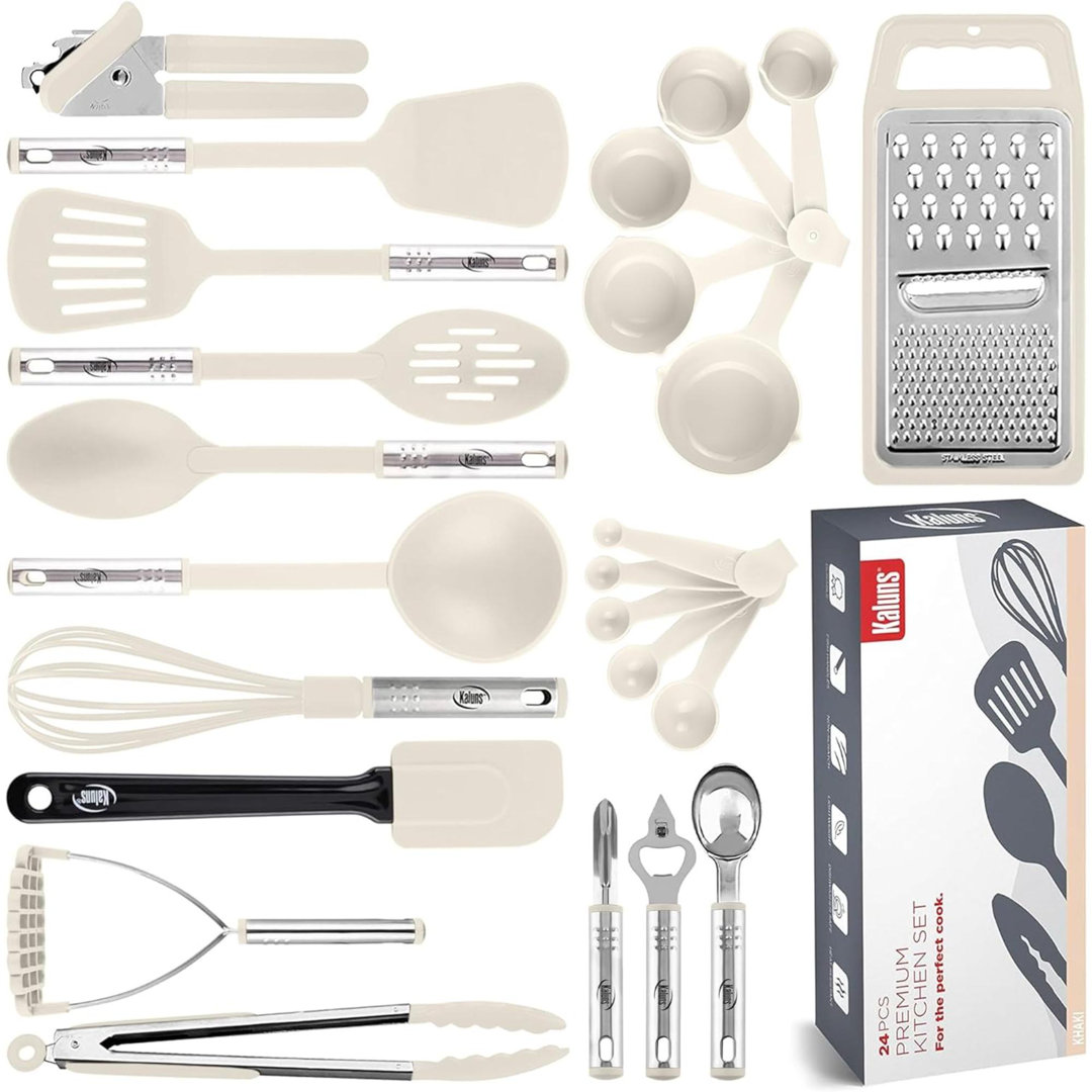 Kaluns 24-Piece Cooking Utensil Set – Heat-Resistant Silicone & Stainless Steel, Non-Stick Safe, Ergonomic Handles, Complete Kitchen Tools Textiles Hub 