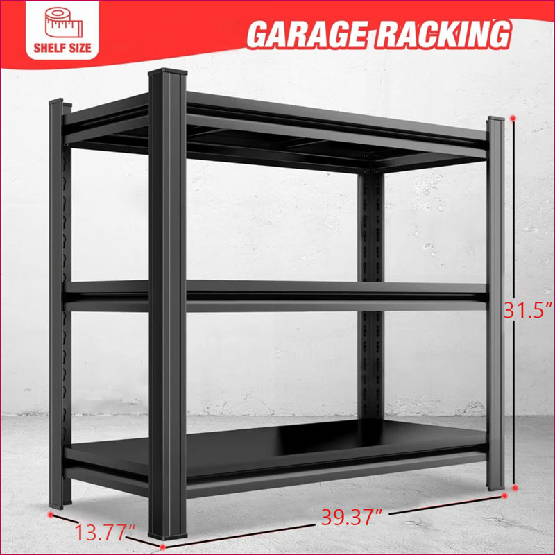 Étagère de rangement, tablettes réglables en métal à 3 couches, H 31,5 po x L 39,37 po x P 13,77 po | Noir | Métal