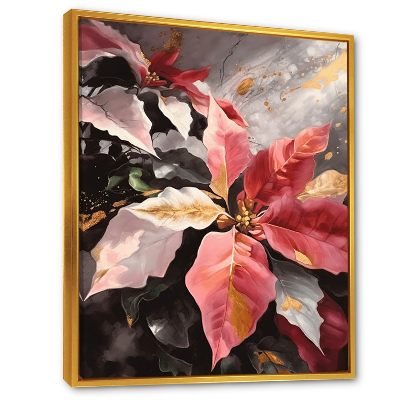 «Red Blossoming Poinsettias I», reproduction, H 32 po x l 24 po x P 1 po, Cadre flottant doré