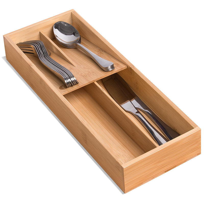 Organisateur de tiroir en bambou pour l'argenterie, petit organisateur de cuisine pour l'argenterie, porte-ustensiles, plateau à couverts pour cuillères, fourchettes, couteaux, convient à une famille de 2 à 4 personnes