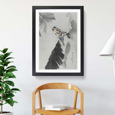Three Birds on a Branch by Watanabe Seitei - Framed Print