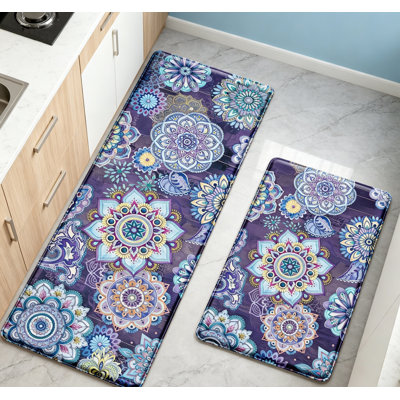 Ensemble de 2 tapis de cuisine antidérapants en mousse viscoélastique florale 17,3 x 28 et 17,3 x 47