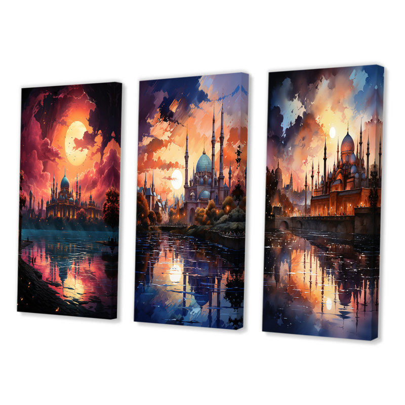 «Mosquée de l'Islam», 3 pièces sur toile, Toile tendue, H 28 po x l 36 po