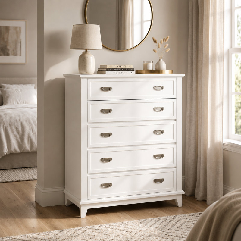 Beckett 36.5" Modern 5-Drawer Chest, White
