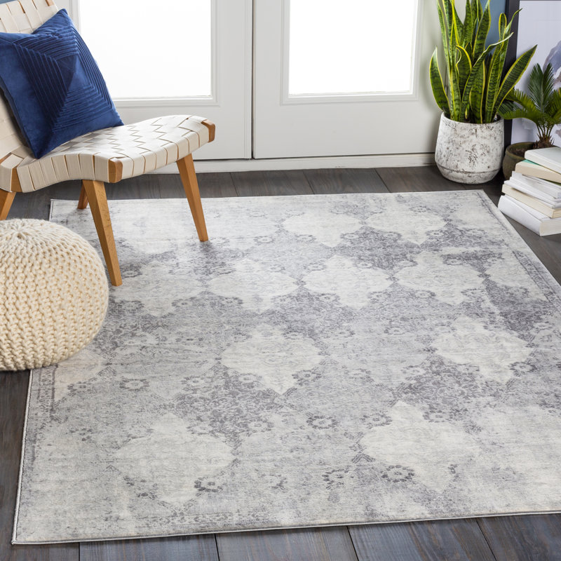 Tapis gris à motif géométrique Shyann, Rectangle 2 pi x 3 pi