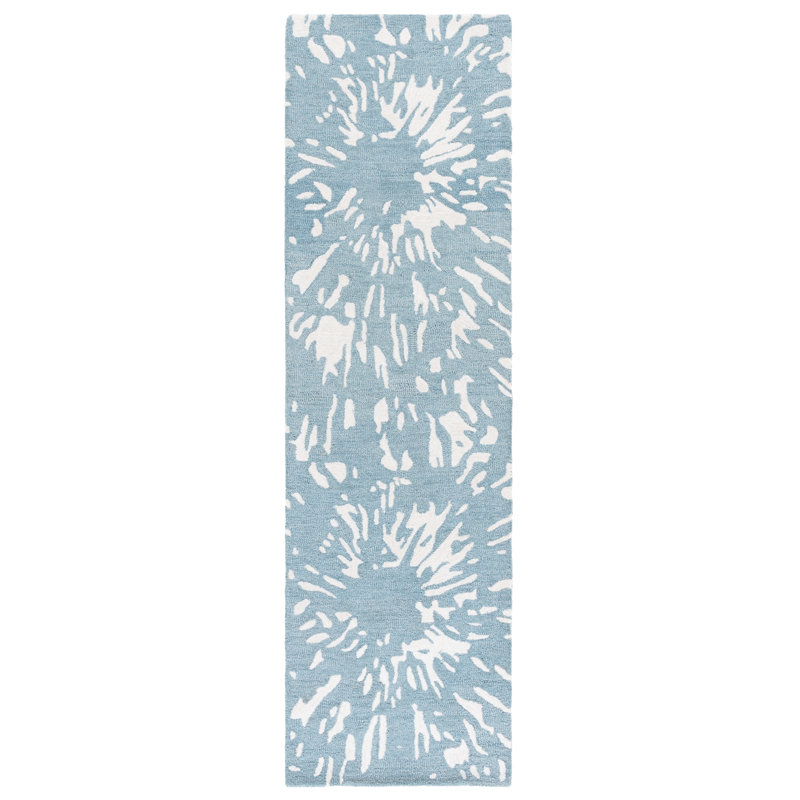 Rodeo Drive 179 Hand Tufted Wool; Viscose Abstract Rug in Ivory/Blue, Runner 2'3" x 8'