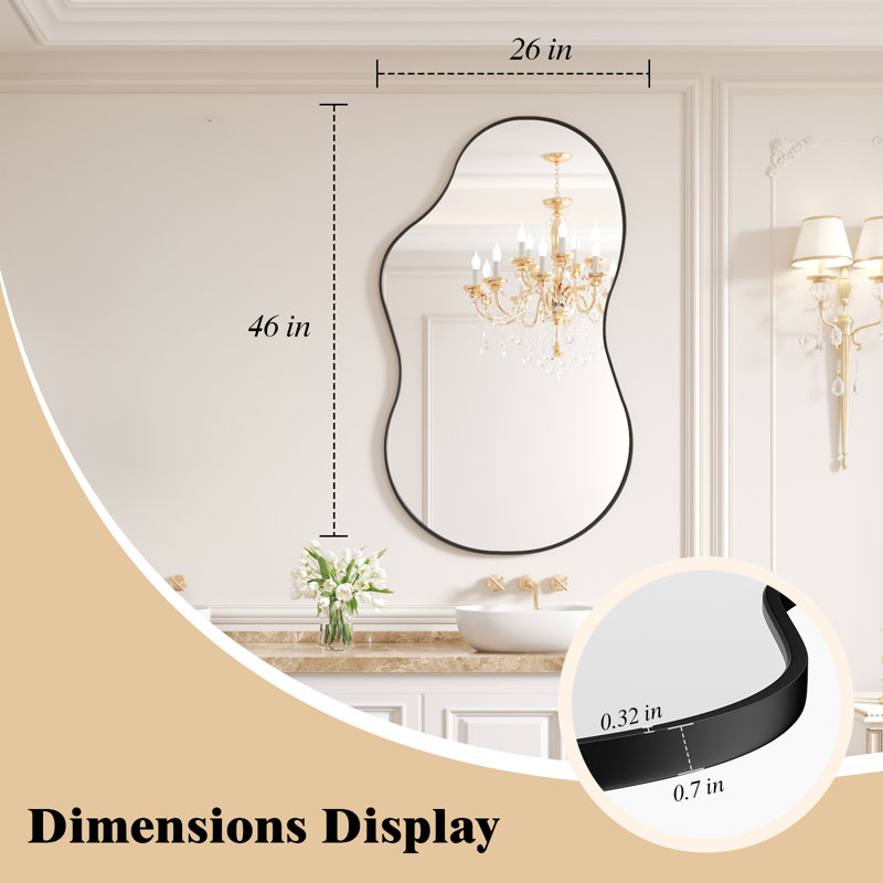Miroir mural irrégulier Miroir mural asymétrique, 46 po x 26 po, Noir mat
