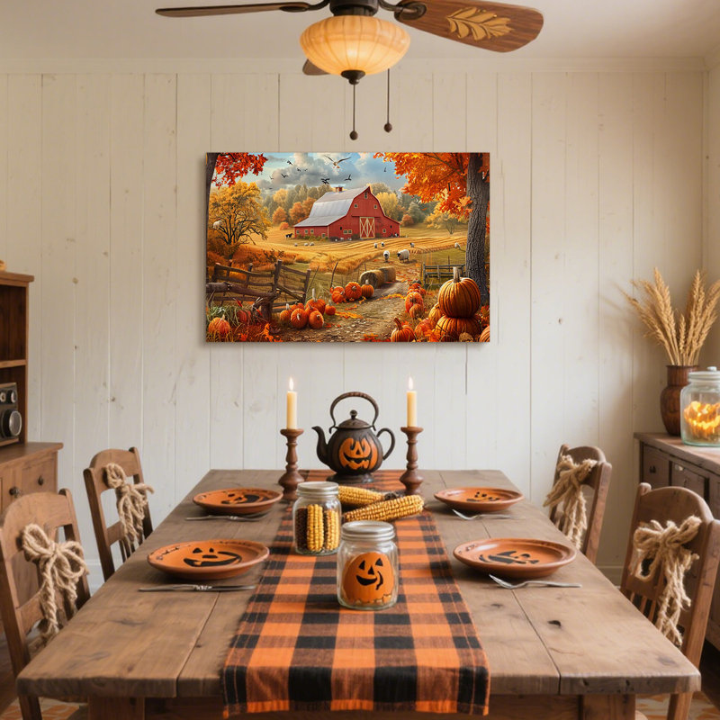 Rustic Pumpkin Wall Art Hello Fall Pictures Wall Decor for Kitchen Dinner Room Farmhouse Canvas Prints Watercolor Pumpkins Maple Leaves Autumn Fall Posters Halloween Artwork Home Decorations