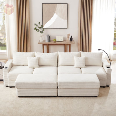 Modular Sofa Set with Movable Ottoman and Hidden Storage, Ideal for Flexible Seating and Enhanced Comfort in Any Living Space.