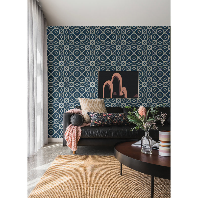 Ravello Trellis Geometric Luxury Wallpaper, Navy