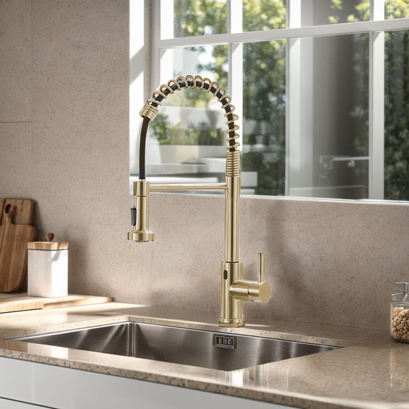Casa Eclat Pull Down Kitchen Faucet, Brushed Gold