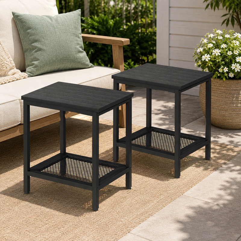 Ensemble de 2 tables d'appoint extérieures à 2 niveaux, table de patio décorative avec tablette