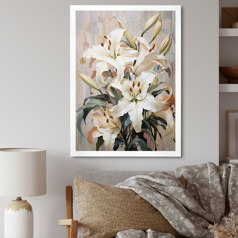 " Beige Lilies Simple Tranquility I ", Gold Picture Framed, 44" H x 34" W