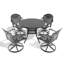 Ensemble de salle à manger 5 pièces en aluminium coulé résistant aux intempéries, comprenant 4 chaises pivotantes et une table ronde de 39,37 po avec structure noire-701475716