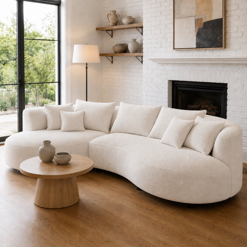 Canapé modulaire courbé en sherpa 125 pièces 2 pièces 125,2 po, canapé 5 places crème surdimensionné avec structure en bois massif et 7 coussins décoratifs