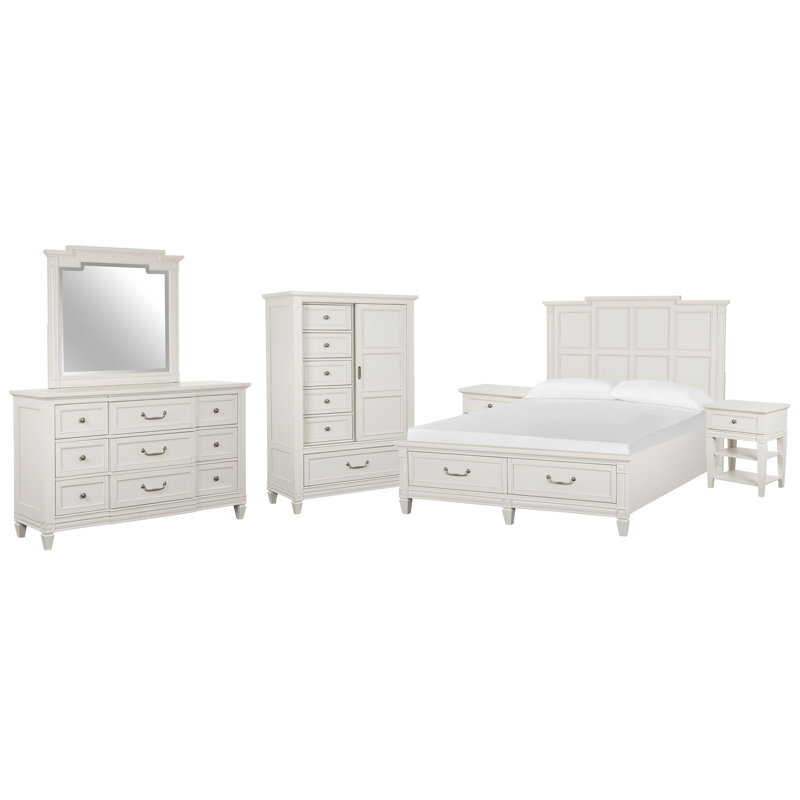 Commode 2 tiroirs Murtagh, 6 Pcs:Bed,2 Nightstand,Dresser,Mirror,Door Chest, California King