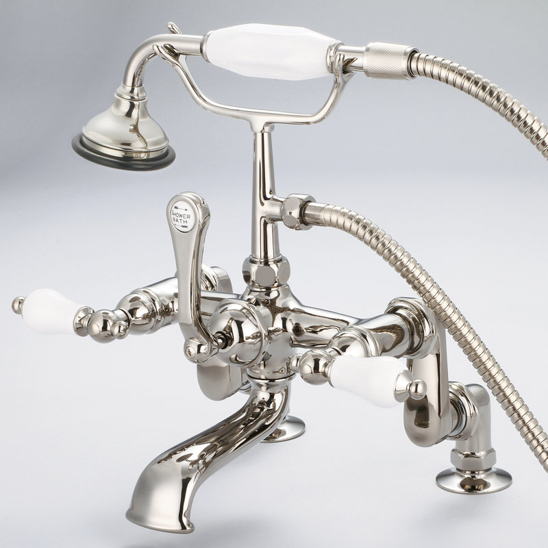 Stonington Deck Tub Filler, Porcelain Lever Handles, Polished Nickel