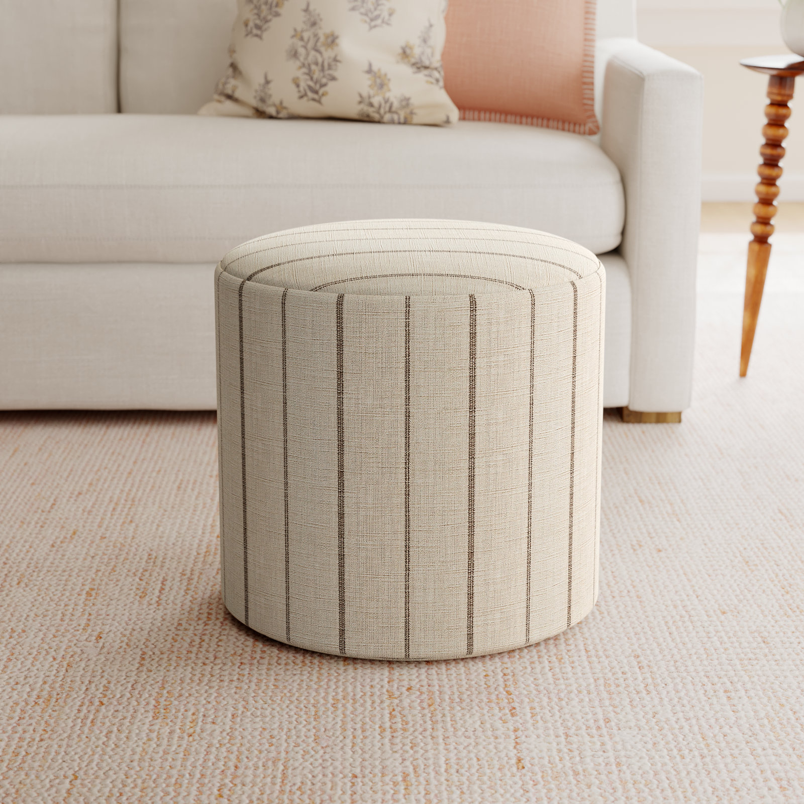 Epaulette Upholstered Ottoman, Fritz Charcoal Stripe