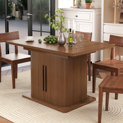 Fluted Extendable Dining Room Table For 4-6, 47-65 Inch Rectangle Kitchen Dining Table With Sliding Door, Storage
