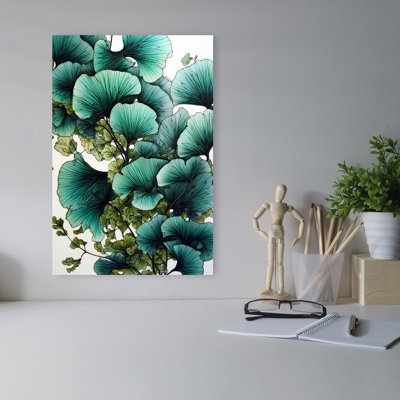 Teal Ginkgo Flow Abstract Succulent Flower Nature Wall Art Print 1 Piece Wrapped Canvas Wall Art