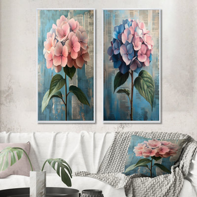 Pink Big Bloom Hydrangea I - Hydrangea Wall Art 2 Pieces Set