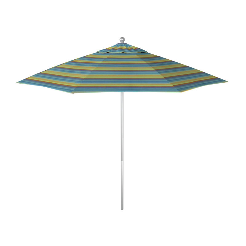 Parasol de marché commercial en aluminium Geil, Sunbrella® lagon Astoria, Argent anodisé