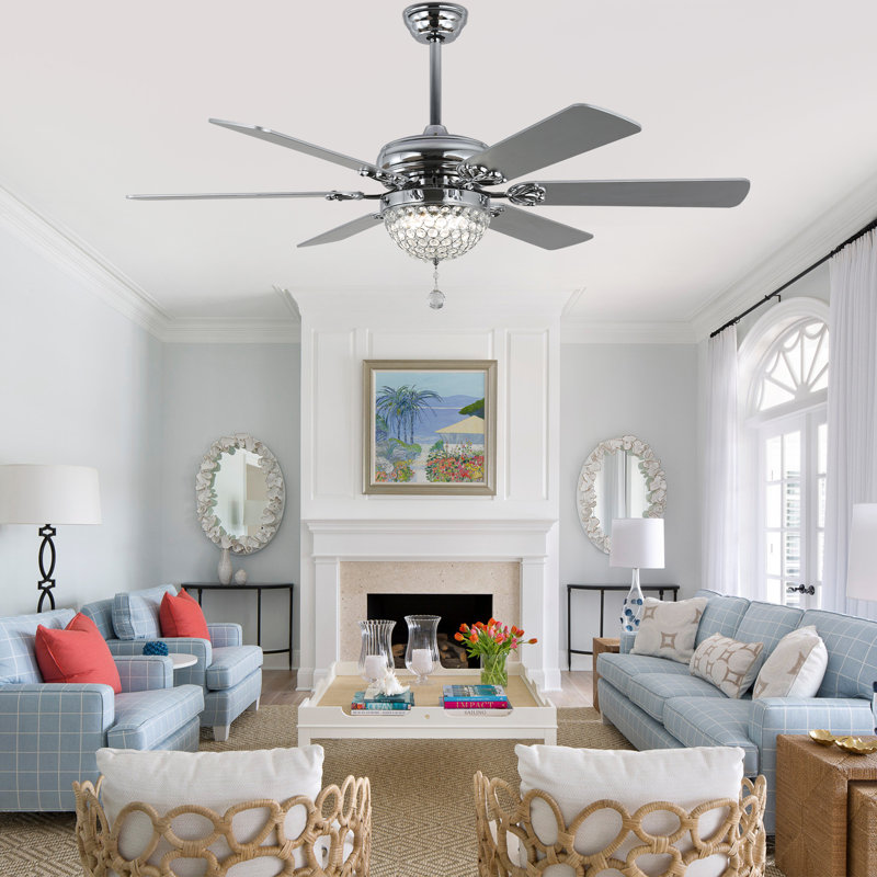 Landria 65" Chrome Crystal Ceiling Fan with Lights and Remote, Luxury 6 Speed Quiet DC Motor Fandelier, Chrome