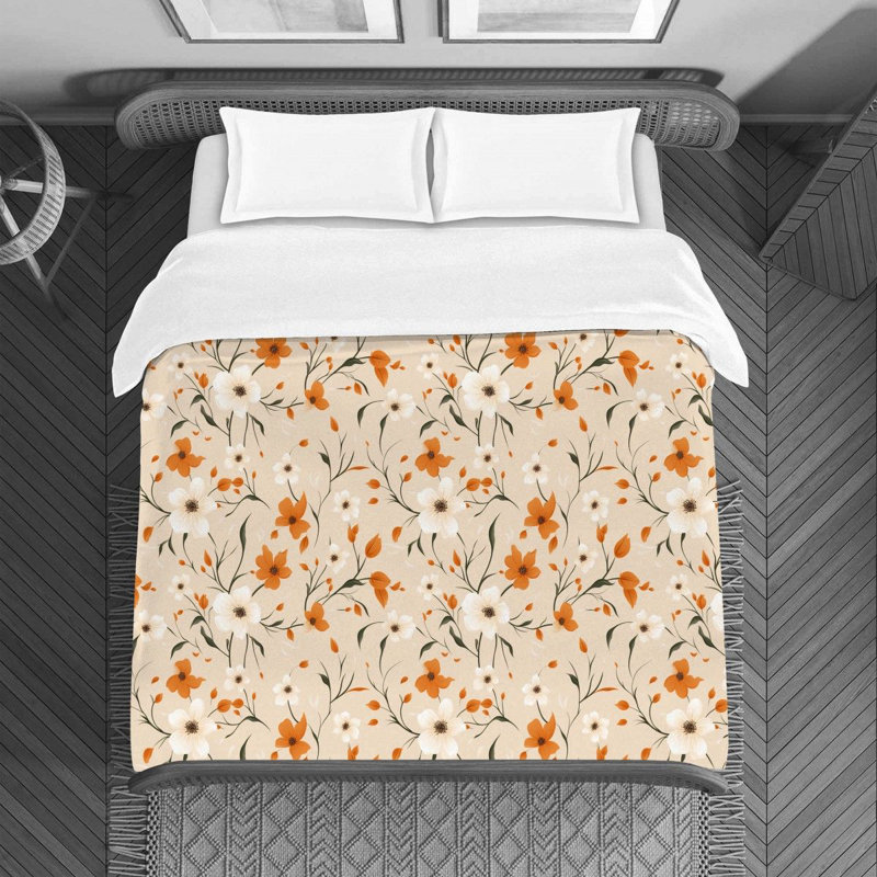 Polyester Machine Printed Duvet Cover, Twin  Duvet Cover, Orange/White/Beige Floral