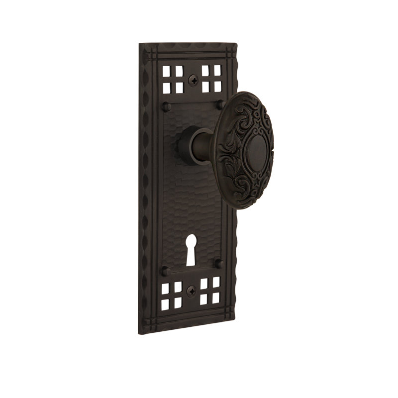 Craftsman Plate with Decorative Keyhole and Victorian Door Knob, Oil-Rubbed Bronze, 2-3/4”