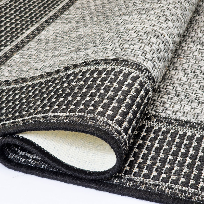 Non Slip Border Rug Flat Weave Kitchen Living Room Carpet, Rectangle 200 x 280 cm, Grey