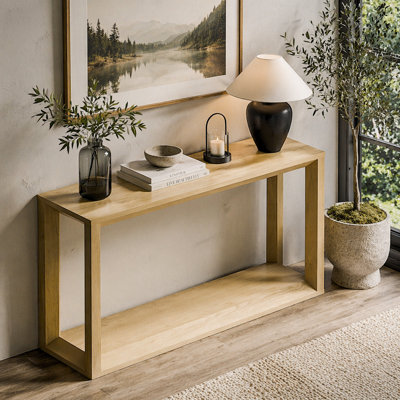 60" Rectangular Solid Wood Veneer Console Table