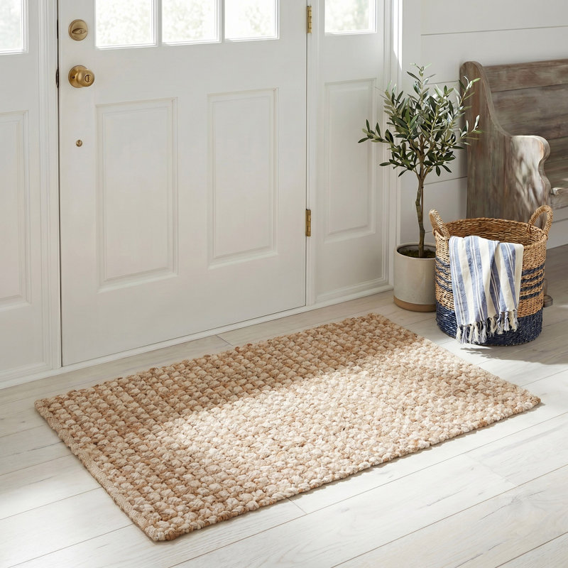 Tapis en jute tissé à la main résistant aux taches Tressie, Carré 7 pi