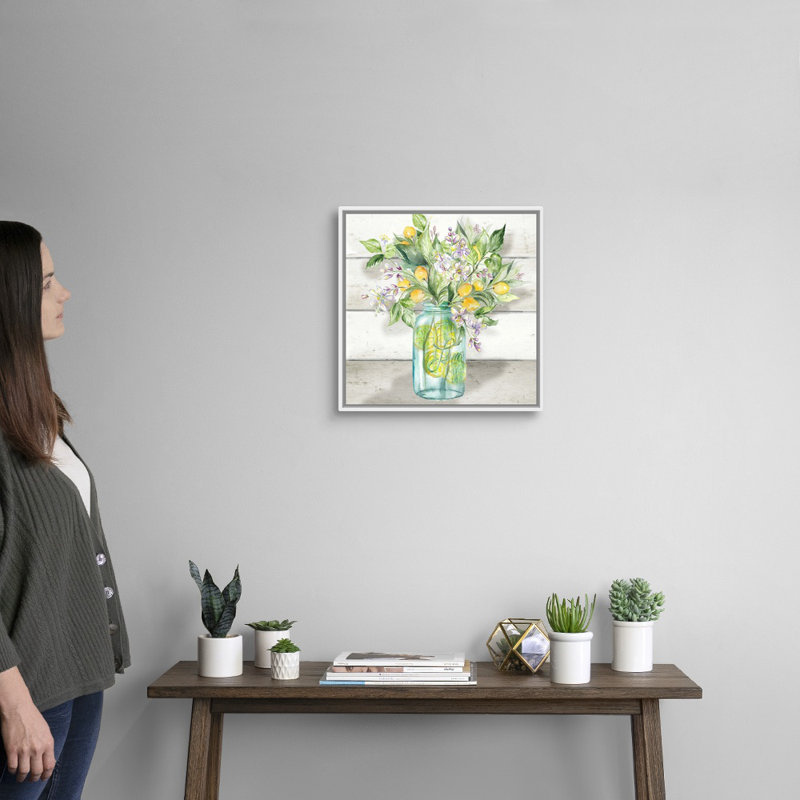 «Watercolor Lemons in Mason Jar on Shiplap» par Tre Sorelle Studios - reproduction d'art sur toile, Toile blanche encadrée