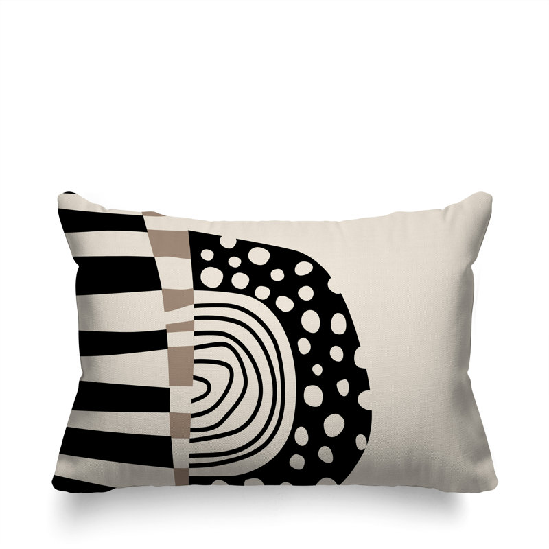 Oreiller rectangulaire réversible intérieur / extérieur Ritter Abstract, H 14 po x l 20 po, Blanc cassé / noir