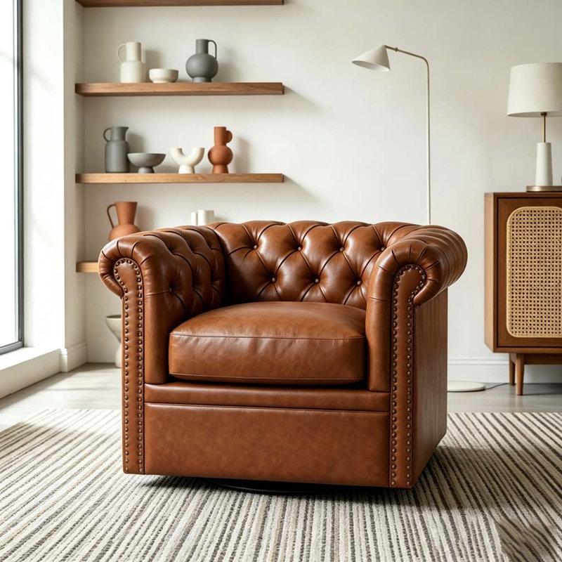 Fauteuil club pivotant Chesterfield, Cognac