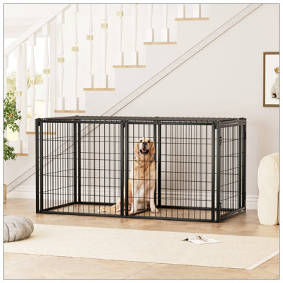 Cage pour chien spacieuse de 63 pouces avec couvercle supérieur sécuritaire et cloison pour petits et moyens chiens, assemblage durable et facile