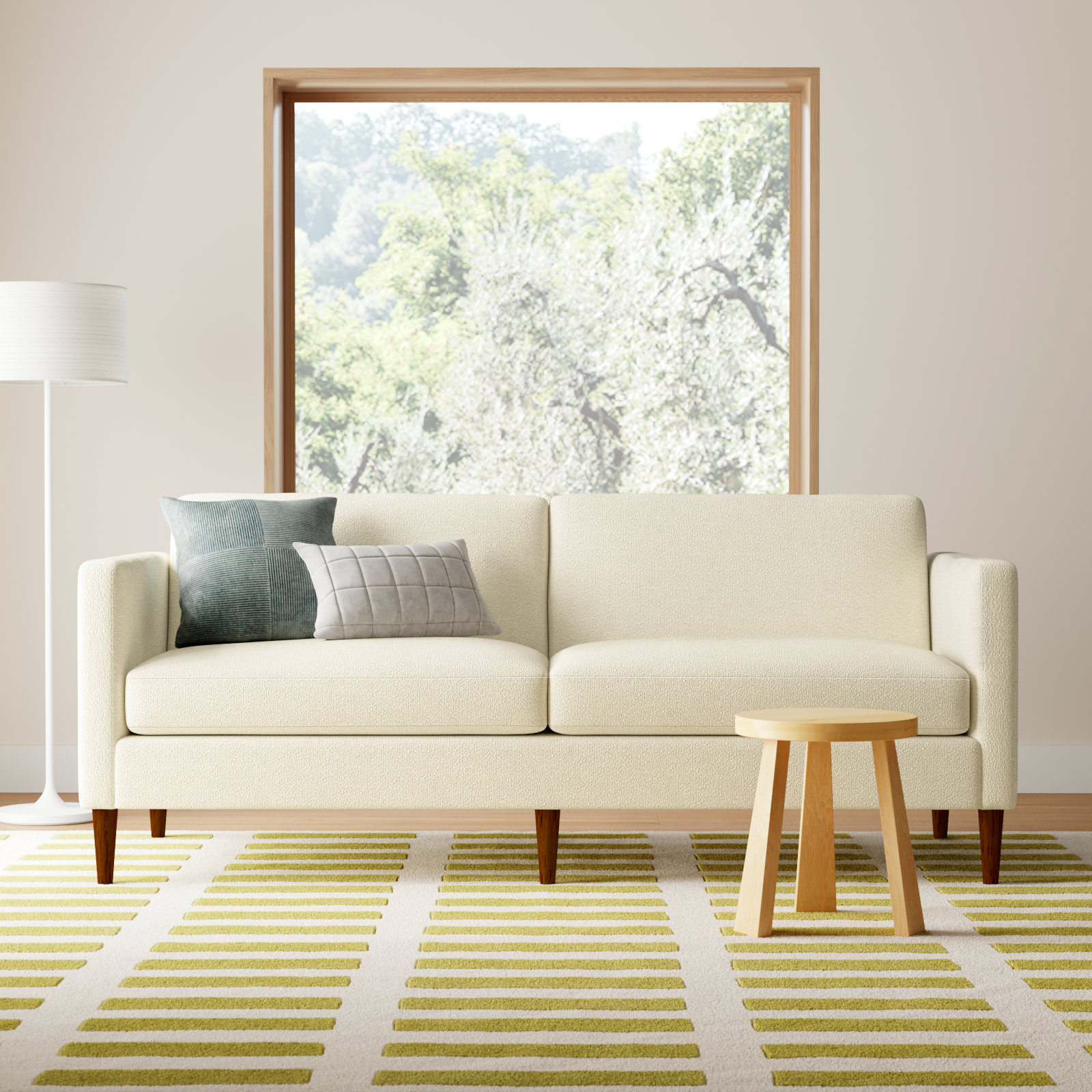 Clifford 87" Upholstered Custom Sofa, Davis Pearl Performance Bouclé