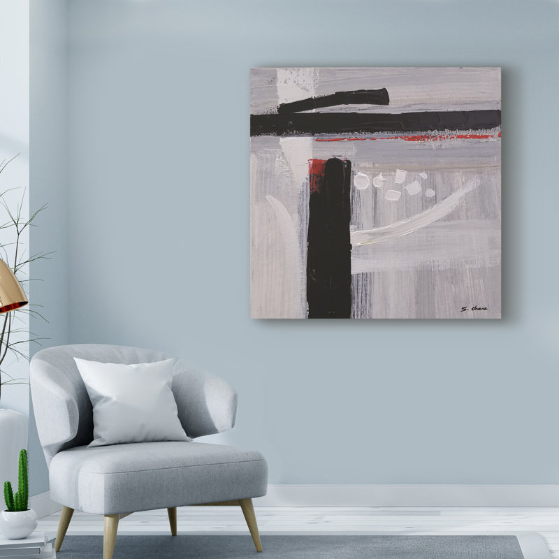«Black and White Abstract 180711», reproduction de peinture acrylique sur toile tendue, H 14 po x l 14 po x P 2 po
