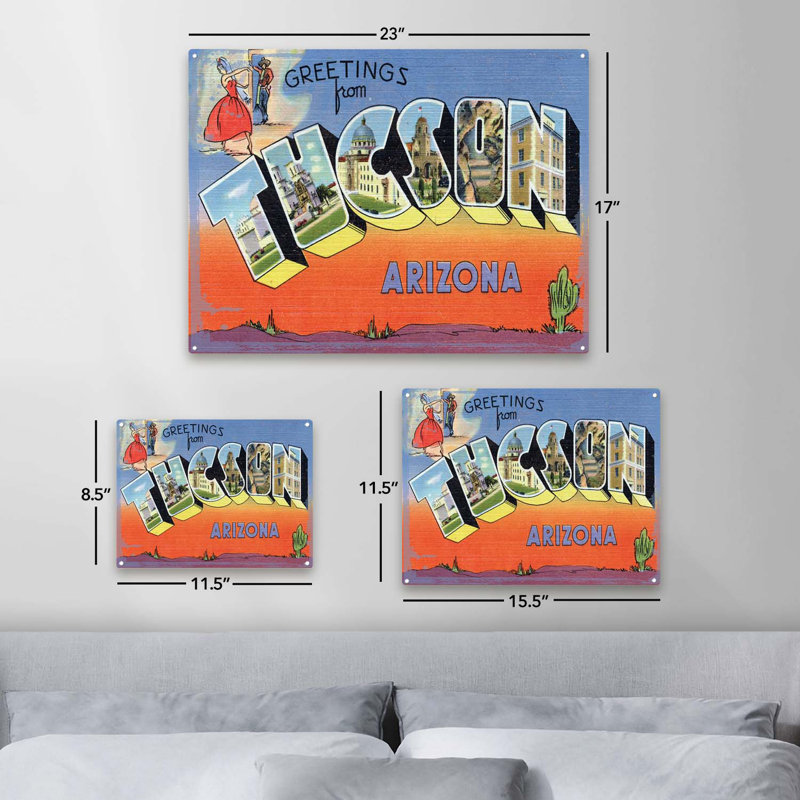«Greetings From Tucson Arizona» sur impression métallique, H 17,2 po x l 23,2 po x P 0,04 po