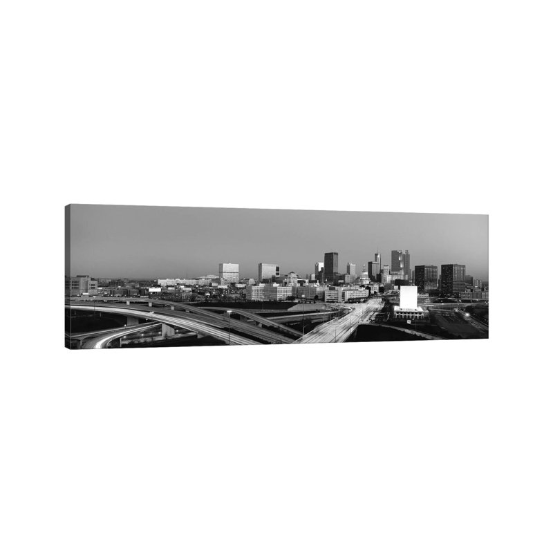 Atlanta Panoramic Skyline Cityscape (Black & White - Sunset) - Wrapped Canvas Panoramic Print