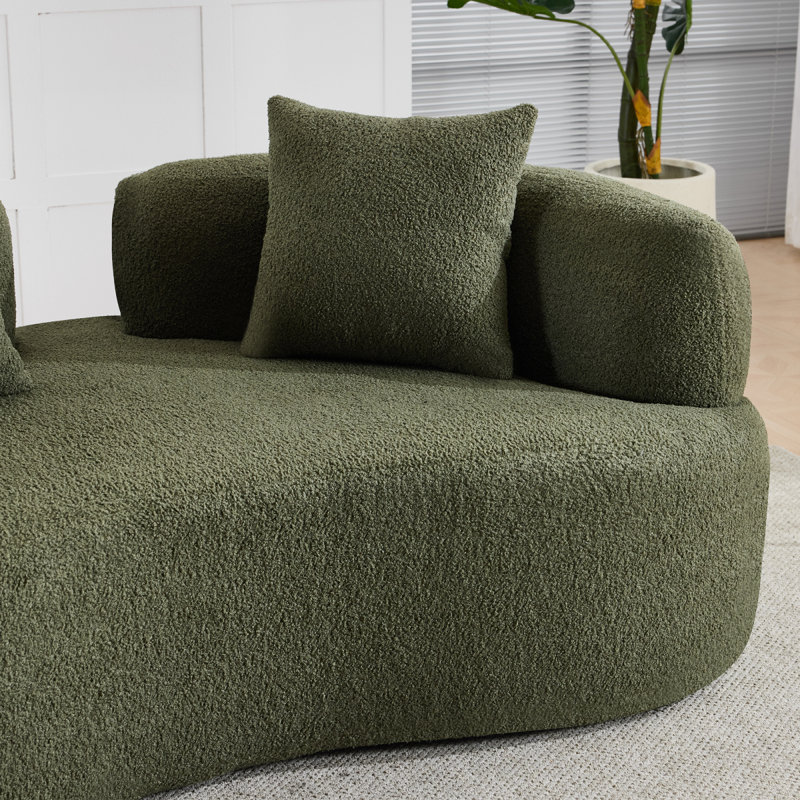 Causeuse incurvée 66,93 pouces à compression complète et éponge verte, tissu en velours de peluche, canapé compact sans assemblage pour petits espaces et appartements, capacité de 350 lb