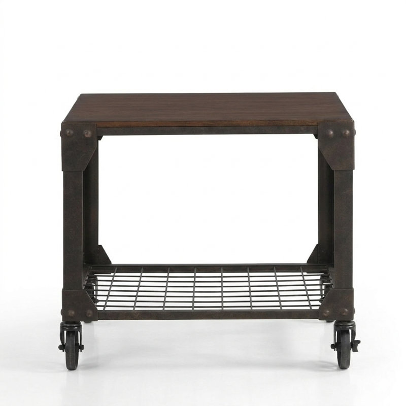 Sydelle 23,63 po Table de bout carrée bicolore en bois et métal avec tablette ouverte et roulettes