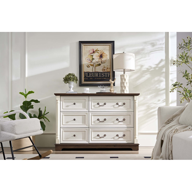 Commode double 6 tiroirs, commode de style ferme, armoire de rangement pour chambre à coucher avec cadre en bois massif pour le couloir du salon