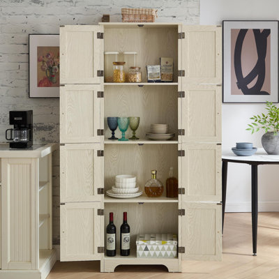 Armoire de rangement haute 72,4 "avec 8 portes et 4 tablettes, bibliothèque, salon, cuisine, salle à manger, armoire de rangement autoportante, WHI