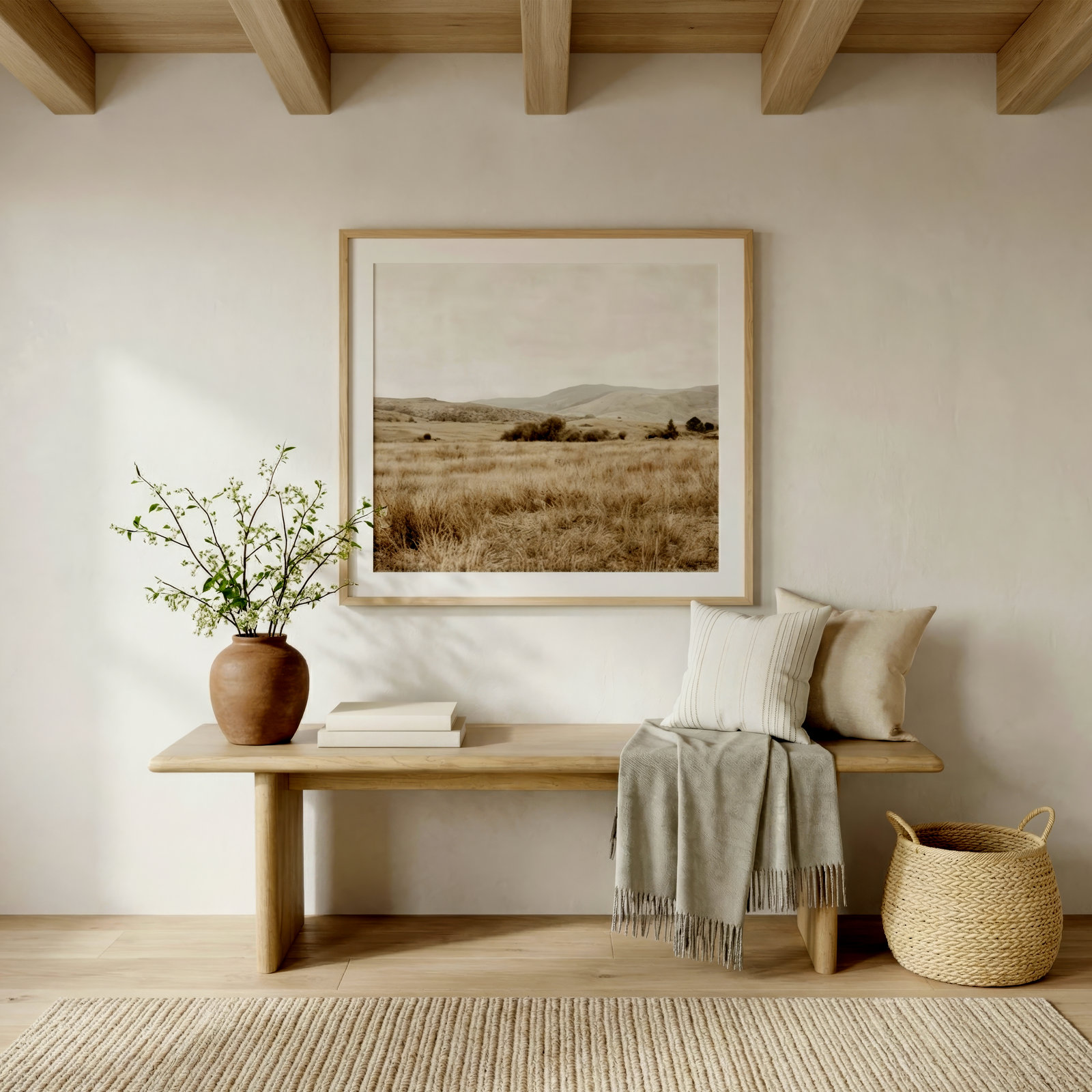 Soleil 64" Dining Bench, Blonde Oak